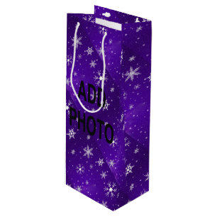 White Snowflakes Blue-Purple Backgrd Wine Gift Bag