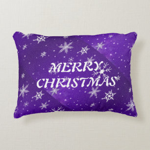 White Snowflakes Blue-Purple Background Pillow