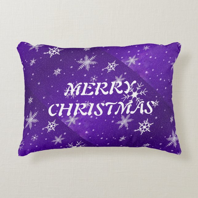 White Snowflakes Blue-Purple Background Pillow (Front)