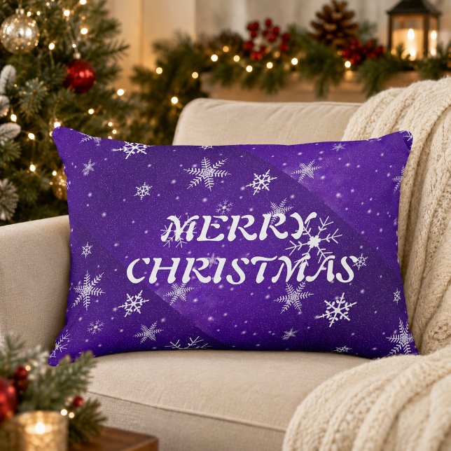 White Snowflakes Blue-Purple Background Pillow (White Snowflakes Blue-Purple Background Pillow)