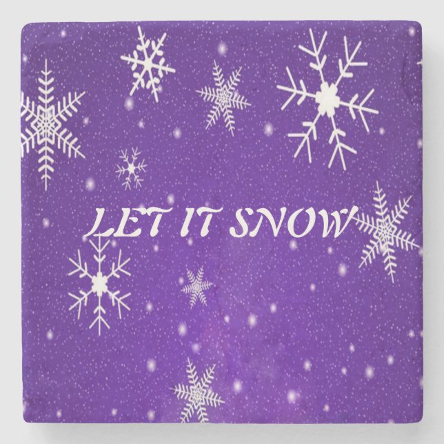White Snowflakes Blue-Purple Marble Stone Coaster (Front)