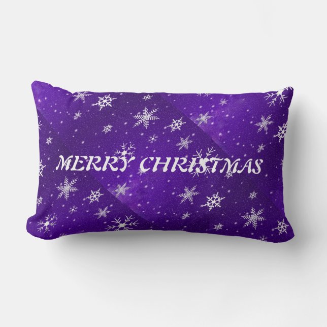 White Snowflakes Blue-Purple Throw Pillow Lumbar (Front)