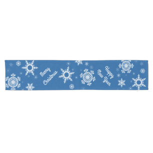 White Snowflakes Blue Table Runner