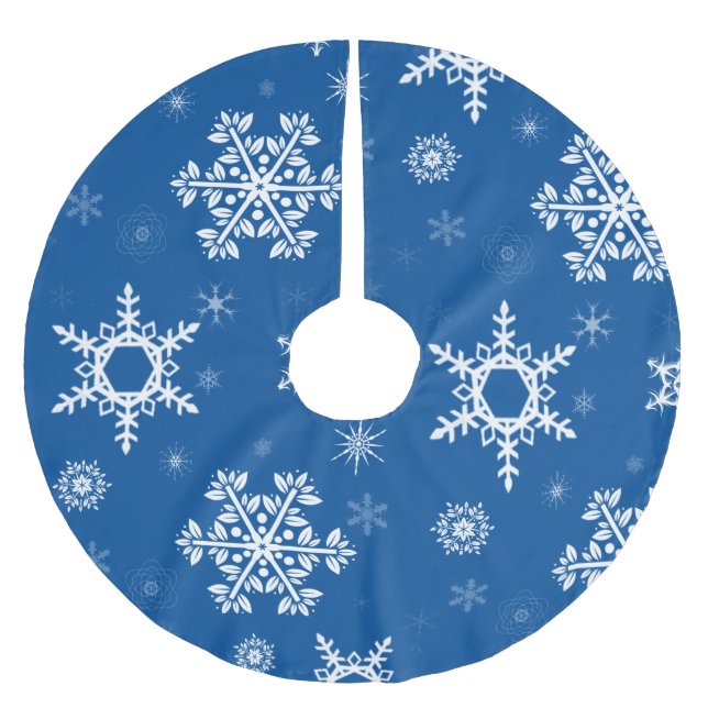 White Snowflakes Blue Tree Skirt (Front)