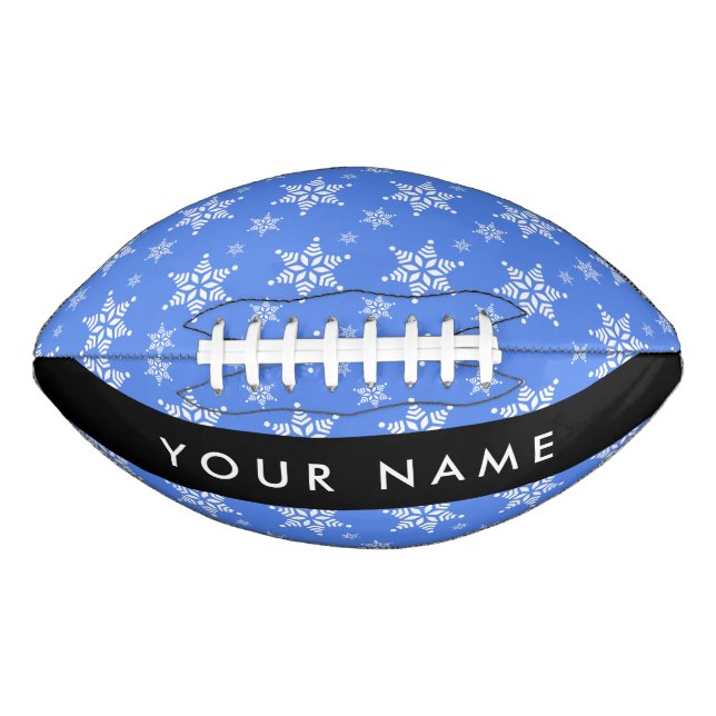 White Snowflakes, Blue, Your name, Personalise American Football (Front)