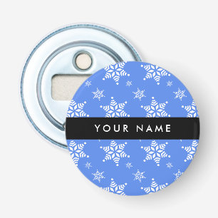 White Snowflakes, Blue, Your name, Personalise Bottle Opener