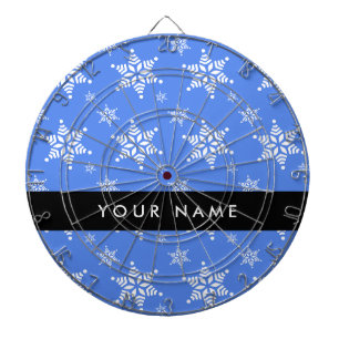 White Snowflakes, Blue, Your name, Personalise Dartboard