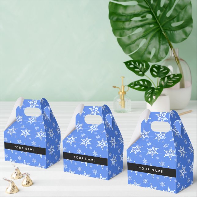 White Snowflakes, Blue, Your name, Personalise Favour Box (Multiple)