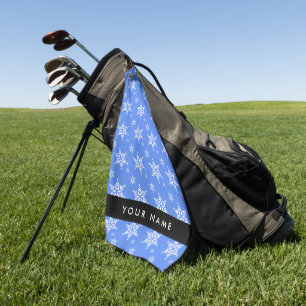 White Snowflakes, Blue, Your name, Personalise Golf Towel