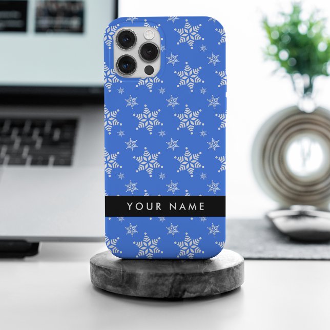 White Snowflakes, Blue, Your name, Personalise iPhone Case (Creator Uploaded)