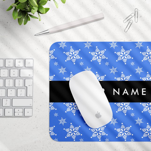White Snowflakes, Blue, Your name, Personalise Mouse Mat (Creator Uploaded)