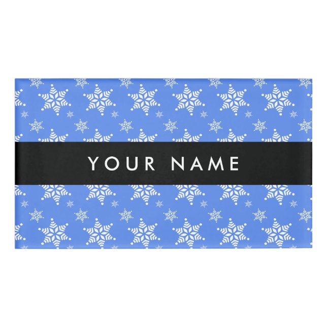 White Snowflakes, Blue, Your name, Personalise Name Tag (Front)