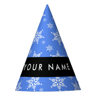 White Snowflakes, Blue, Your name, Personalise Party Hat