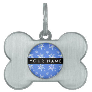 White Snowflakes, Blue, Your name, Personalise Pet ID Tag