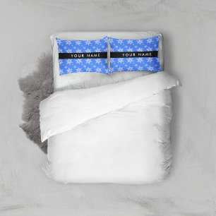 White Snowflakes, Blue, Your name, Personalise Pillowcase