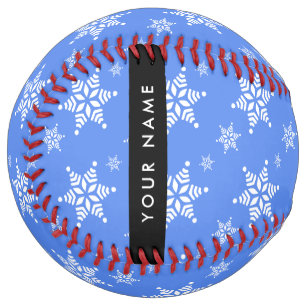 White Snowflakes, Blue, Your name, Personalise Softball