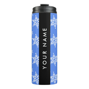 White Snowflakes, Blue, Your name, Personalise Thermal Tumbler