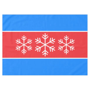 White Snowflakes Bright Red Alpine Blue Stripes Tablecloth