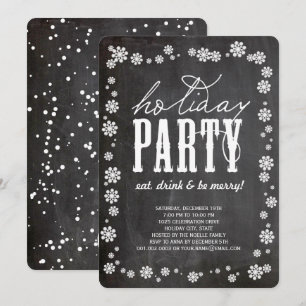 White Snowflakes Chalkboard Holiday Party Invite