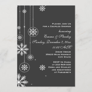 White snowflakes charcoal wedding couples shower invitation