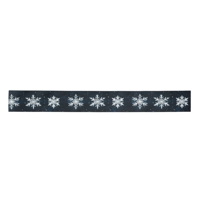 White Snowflakes Christmas Holiday  Satin Ribbon (Front)