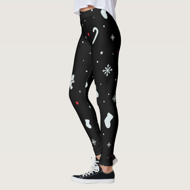 White Snowflakes Christmas Leggings For Women (Left)