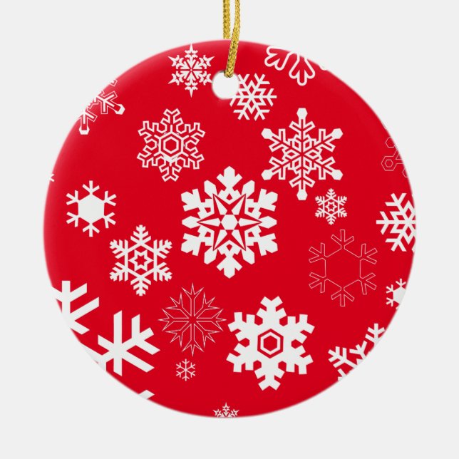 White Snowflakes - Customisable Background Colour Ceramic Tree Decoration (Front)