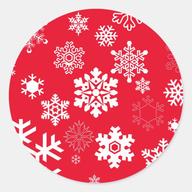 White Snowflakes - Customisable Background Colour Classic Round Sticker (Front)