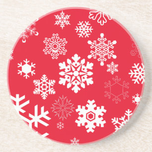 White Snowflakes - Customisable Background Colour Coaster
