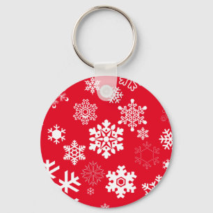 White Snowflakes - Customisable Background Colour Key Ring