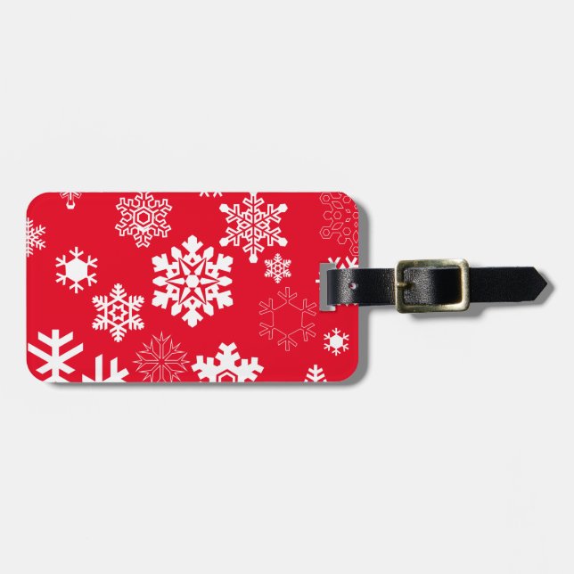 White Snowflakes - Customisable Background Colour Luggage Tag (Front Horizontal)