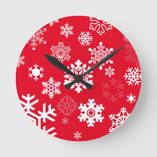 White Snowflakes - Customisable Background Colour Round Clock (Front)