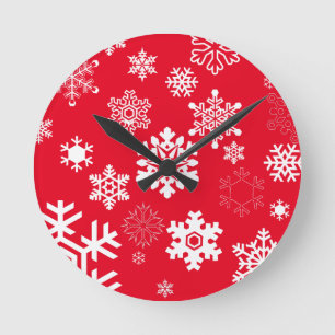 White Snowflakes - Customisable Background Colour Round Clock