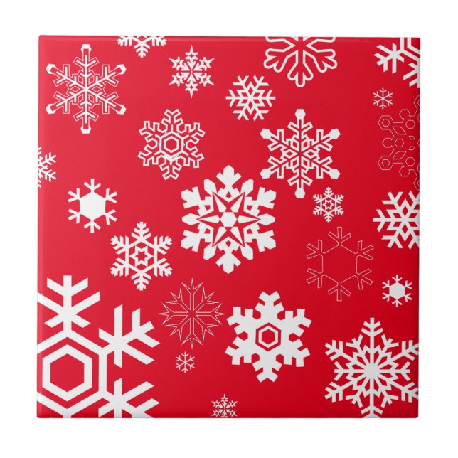 White Snowflakes - Customisable Background Colour Tile (Front)