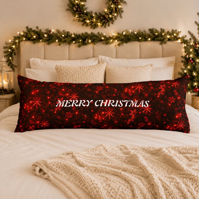 White Snowflakes Deep Red Background Body Pillow (White Snowflakes Deep Red Background Body Pillow)