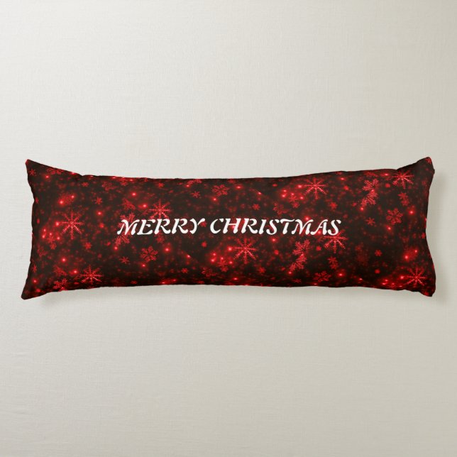 White Snowflakes Deep Red Background Body Pillow (Front)