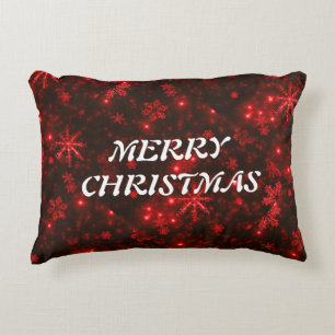 White Snowflakes Deep Red Background Decorative Cushion