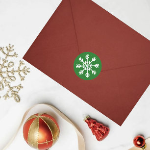 White Snowflakes Emerald Green Classic Round Sticker