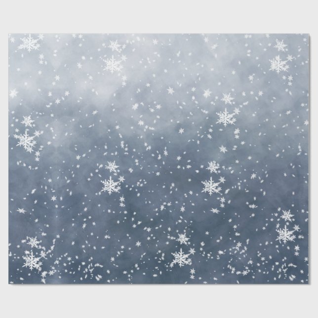 White Snowflakes Falling Winter Night Sky Wrapping Paper (Flat)