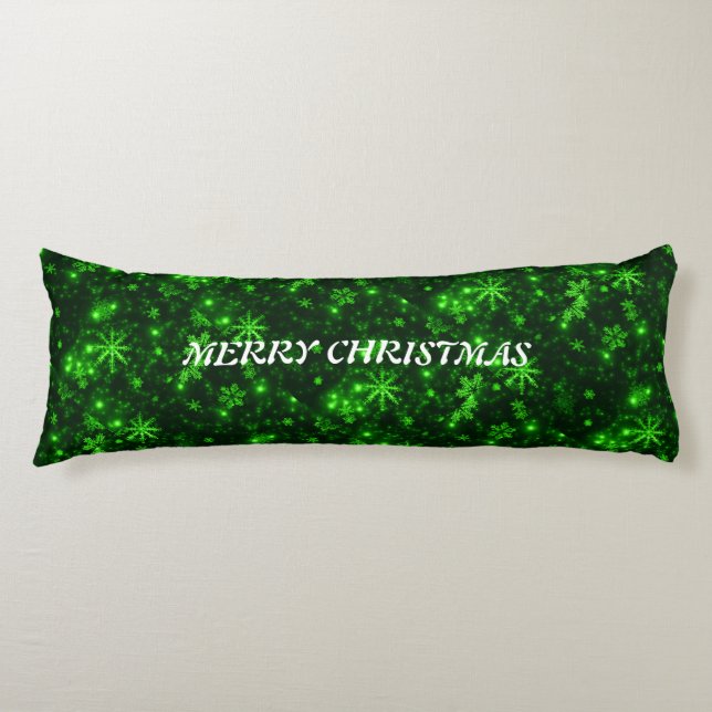 White Snowflakes Green Background Body Pillow (Front)