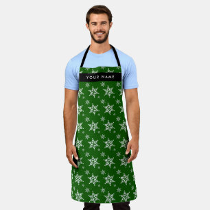 White Snowflakes, Green, Your name, Personalise Apron