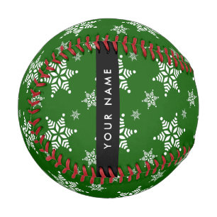 White Snowflakes, Green, Your name, Personalise Baseball