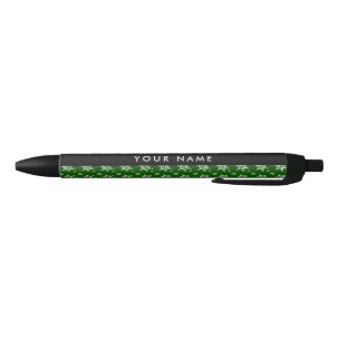 White Snowflakes, Green, Your name, Personalise Black Ink Pen