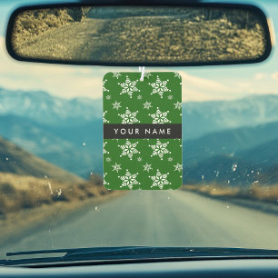 White Snowflakes, Green, Your name, Personalise Car Air Freshener