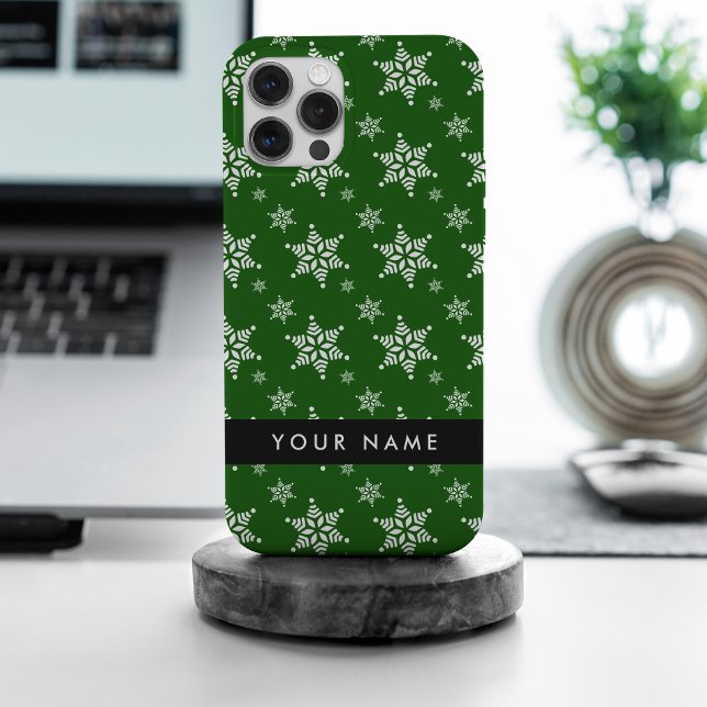 White Snowflakes, Green, Your name, Personalise Case-Mate iPhone Case (Creator Uploaded)