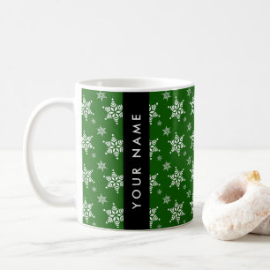White Snowflakes, Green, Your name, Personalise Coffee Mug