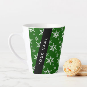 White Snowflakes, Green, Your name, Personalise Latte Mug