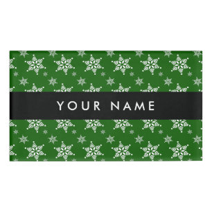 White Snowflakes, Green, Your name, Personalise Name Tag