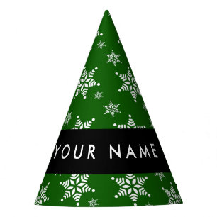 White Snowflakes, Green, Your name, Personalise Party Hat