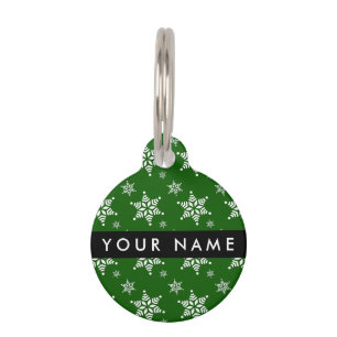 White Snowflakes, Green, Your name, Personalise Pet Tag